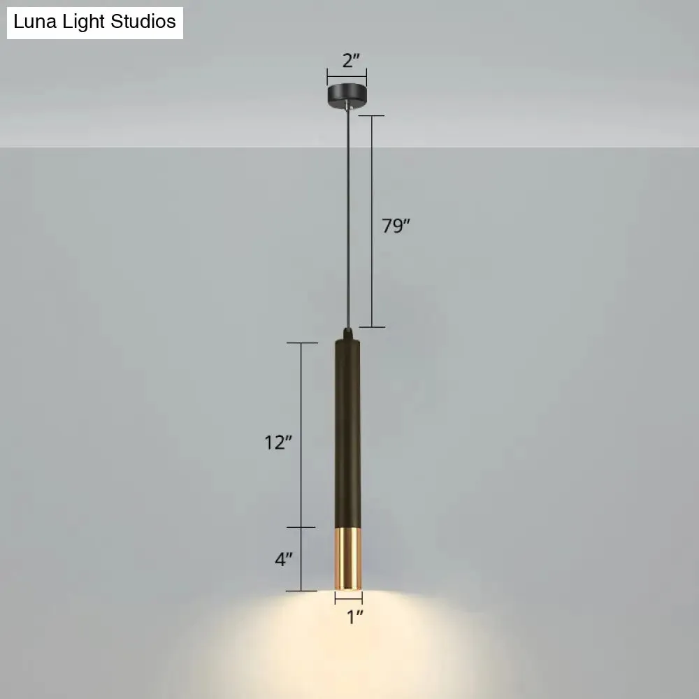 Minimalistic Tube design LED Hanging Lamp for Bedside Suspension Pendant Light in Black