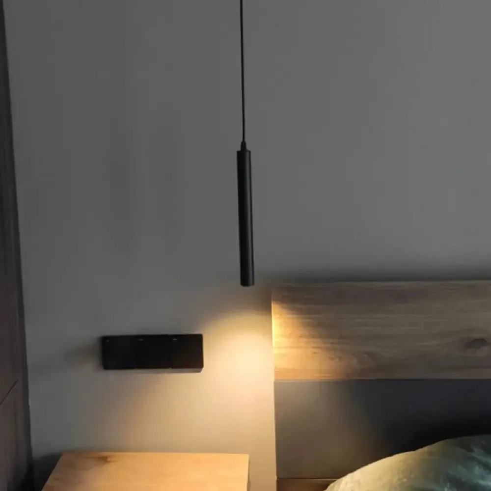 Minimalistic Tube design LED Hanging Lamp for Bedside Suspension Pendant Light in Black