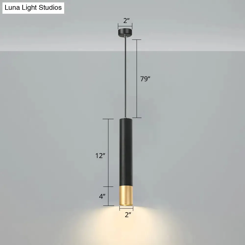 Minimalistic Tube design LED Hanging Lamp for Bedside Suspension Pendant Light in Black