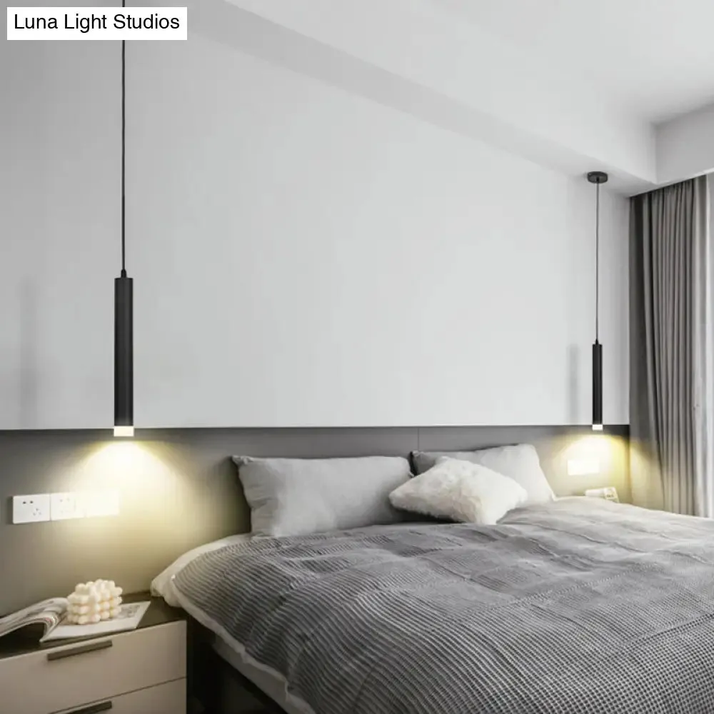 Minimalistic Tube design LED Hanging Lamp for Bedside Suspension Pendant Light in Black