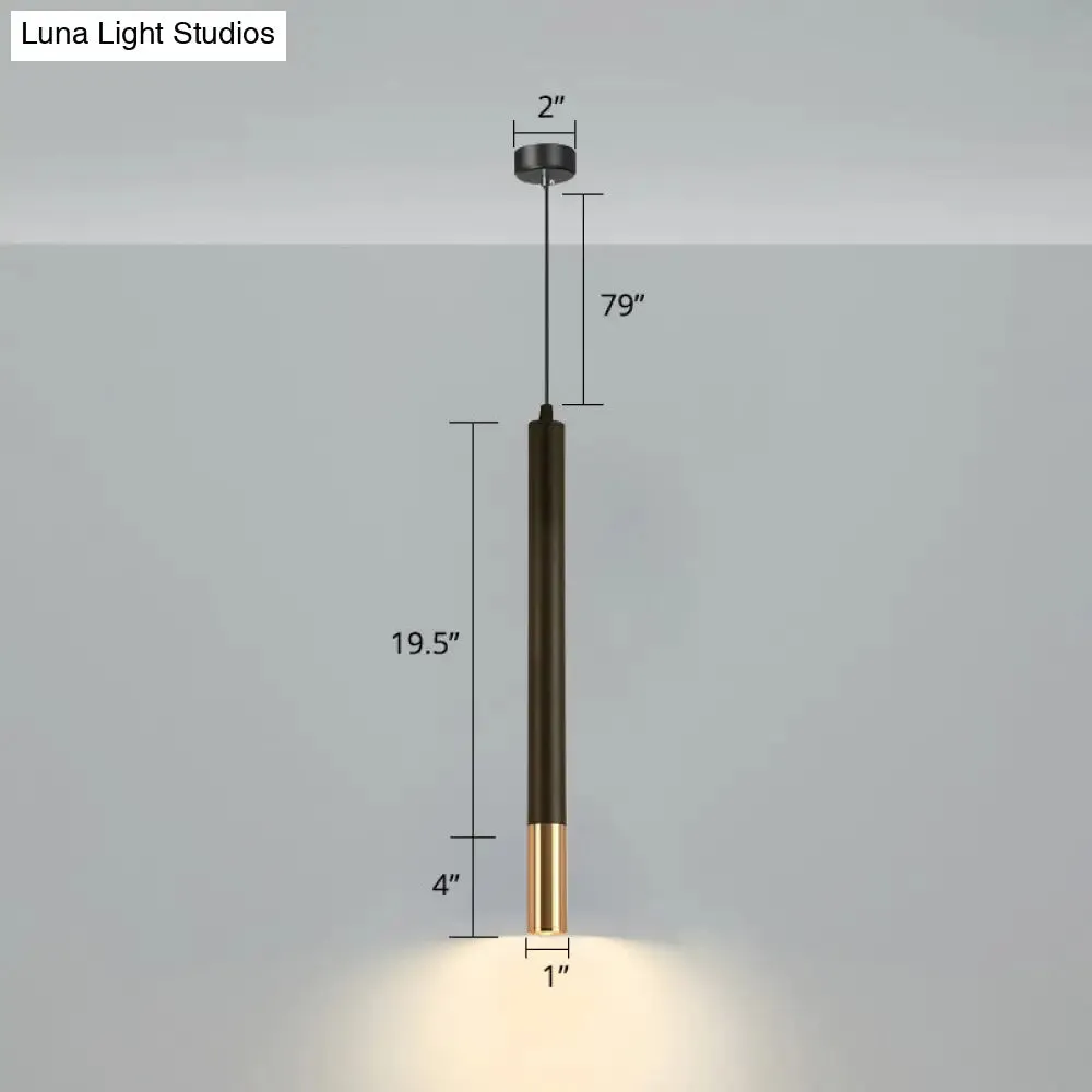 Minimalistic Tube design LED Hanging Lamp for Bedside Suspension Pendant Light in Black