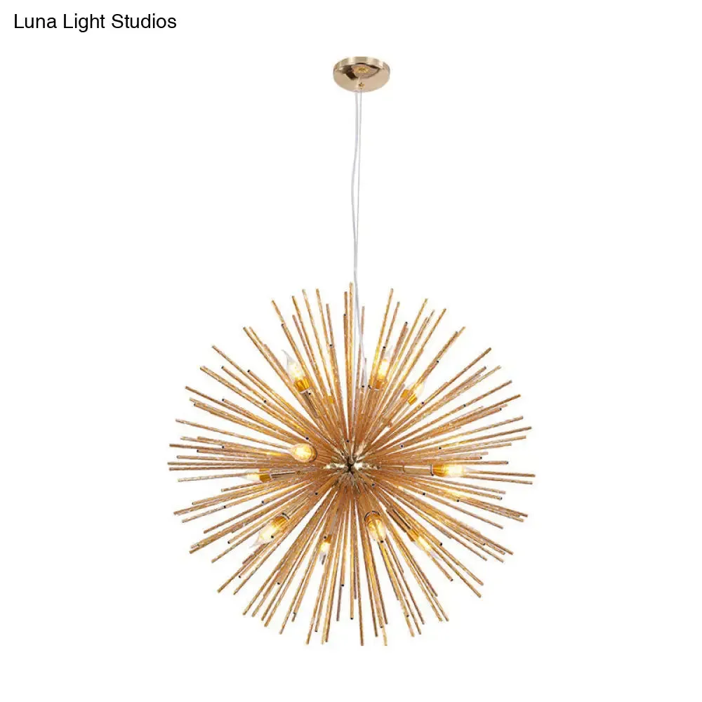 Modern Hedgehog Chandelier with Carved Metal Design for Living Room - Stylish Hanging Light Fixture