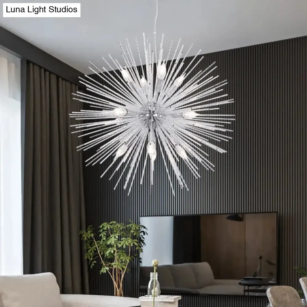 Modern Hedgehog Chandelier with Carved Metal Design for Living Room - Stylish Hanging Light Fixture