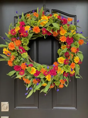 Multi-Colored Daisy Wreath