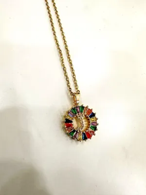 Multicolor Circle Rhinestone Initial Necklace