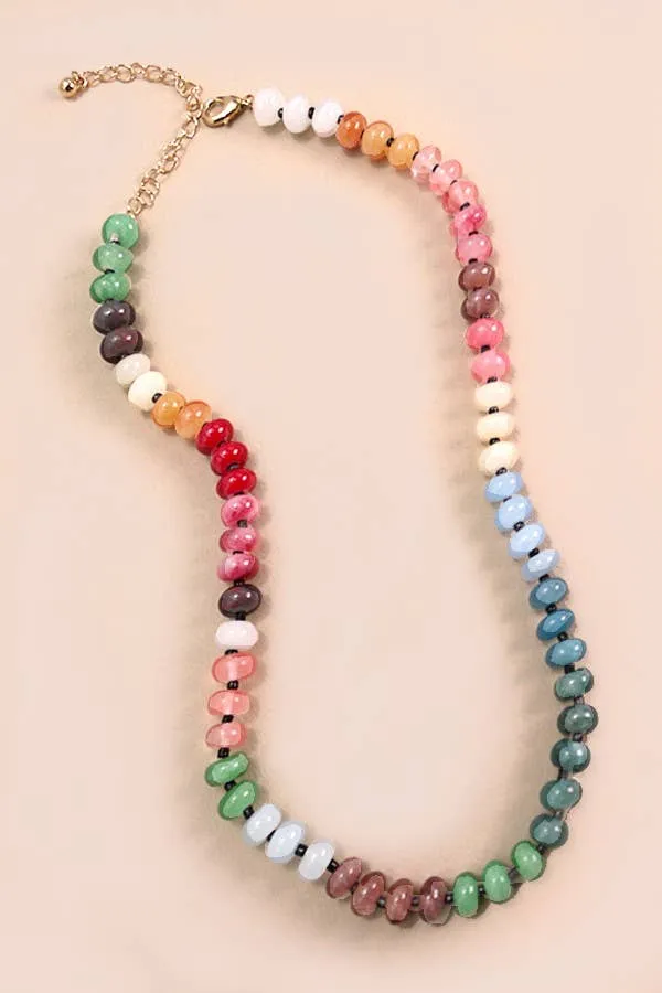 Natural Agate Glass Semi Precious Bead Necklace