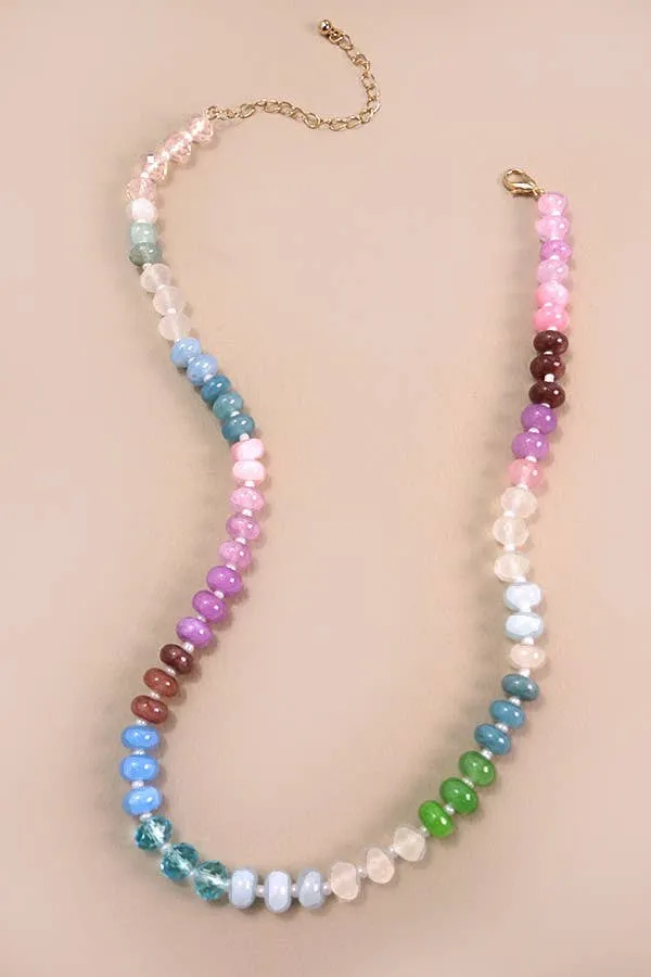 Natural Agate Glass Semi Precious Bead Necklace