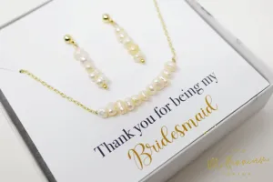 Natural Freshwater Pearls Bridesmaid Jewelry, Pearl Bridesmaid Earrings And Necklace, Crystal Earrings, Maid Of Honor Gift