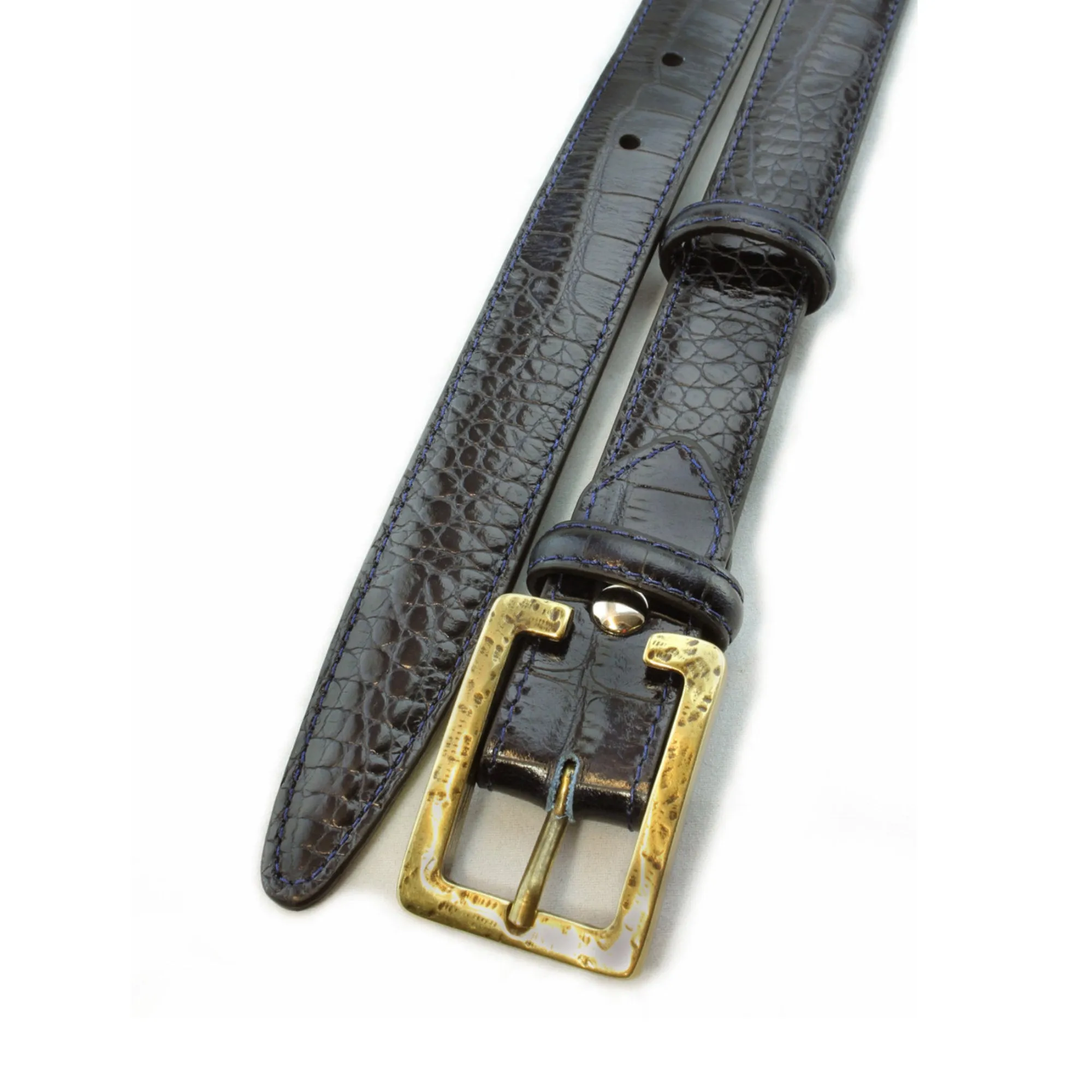 Navy blue mock crocodile slim belt