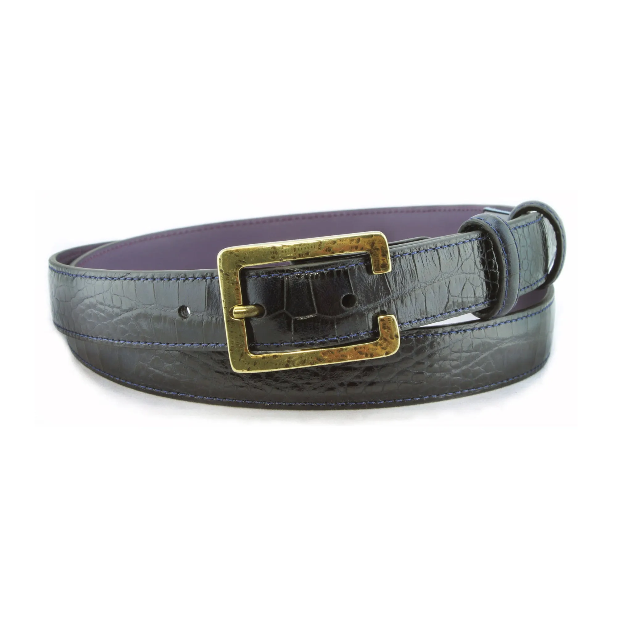 Navy blue mock crocodile slim belt