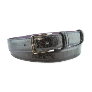 Navy blue narrow mock croc belt with silver buckle