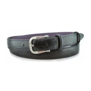 Navy blue slim mock crocodile bevel buckle belt