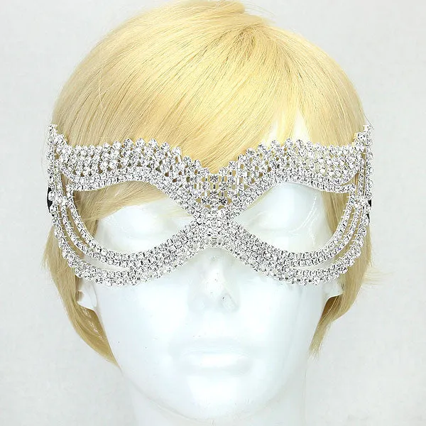 Onatah Classic  Art Deco Crystal Masquerade Mask | Crystal | Silver