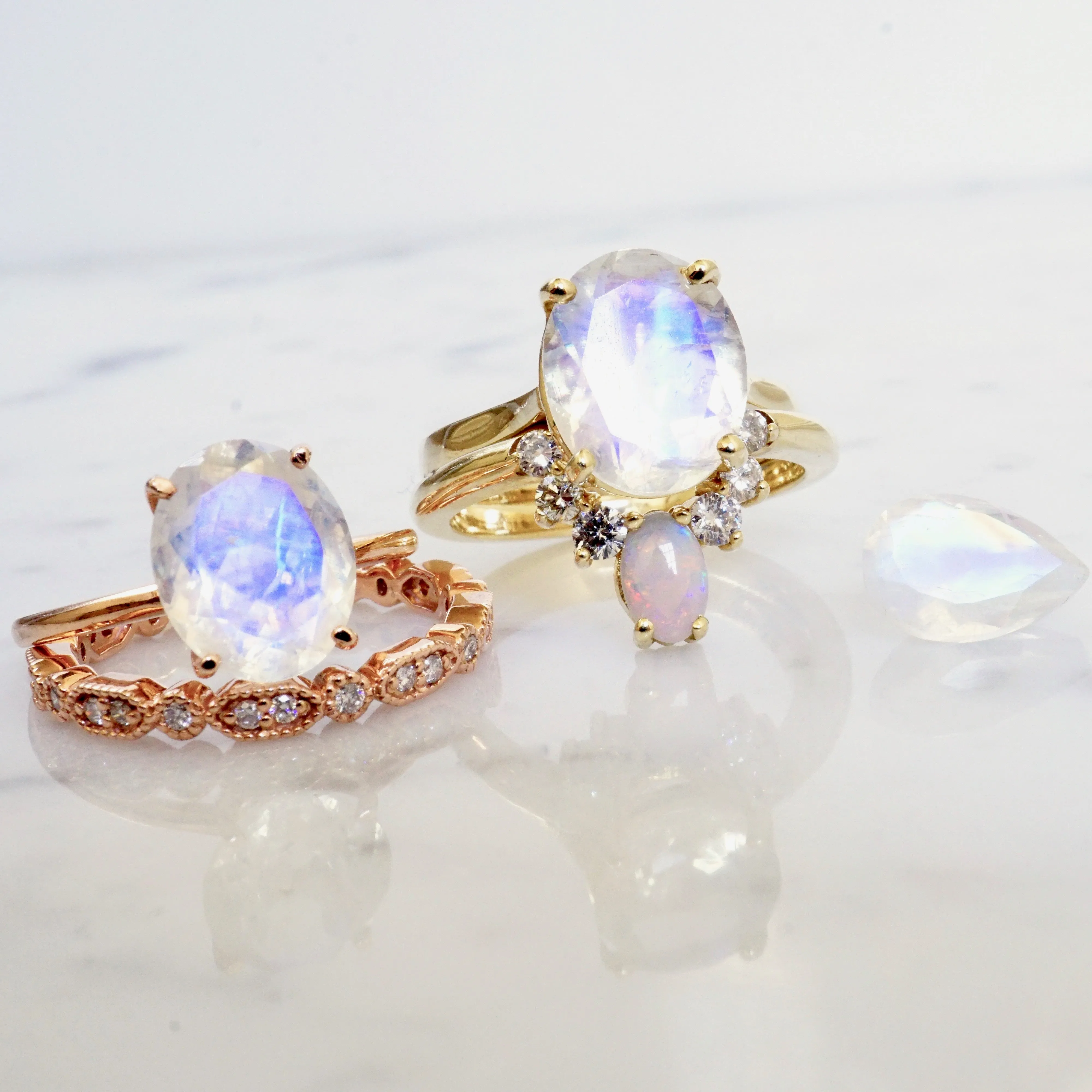 Oval Moonstone Ring - Moonstone Engagement Ring - Large Oval Moonstone Ring - Rainbow Moonstone Ring