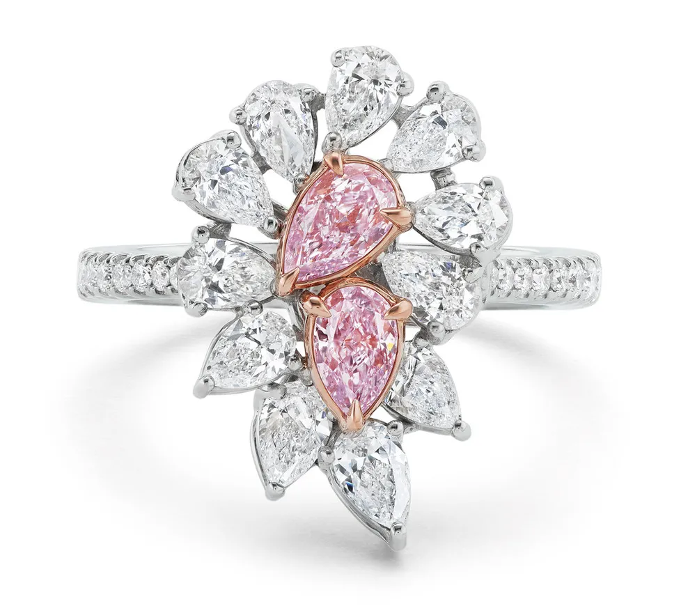 Paired Pink Pears Petal Ring