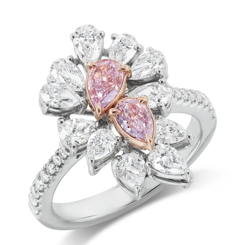 Paired Pink Pears Petal Ring