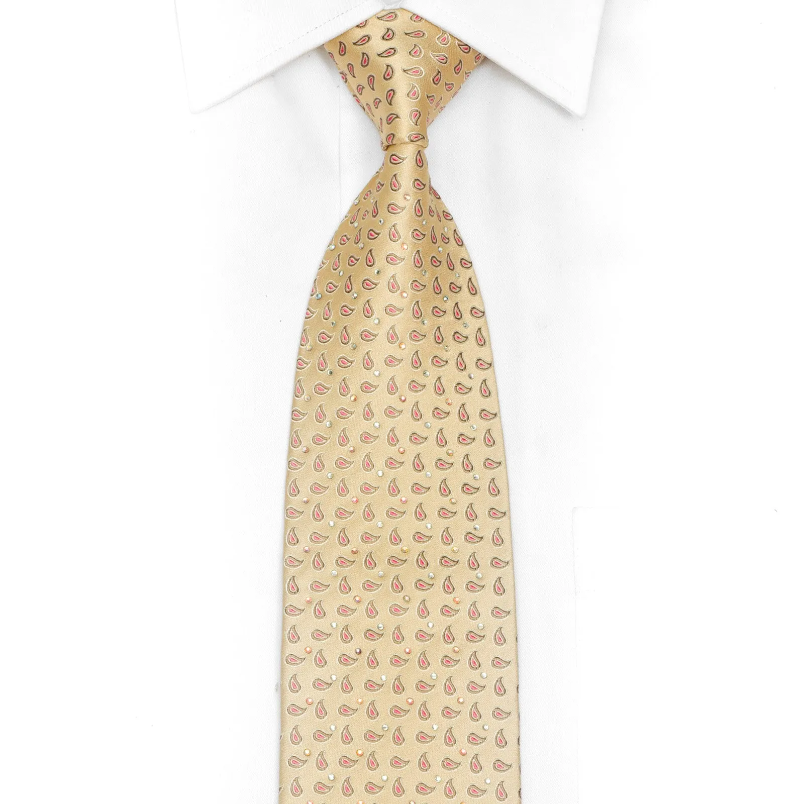 Paisley On Gold Rhinestone Silk Necktie