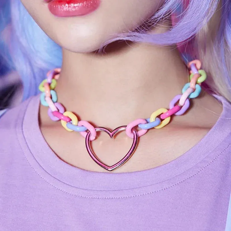 Pastel Chain Heart Collar