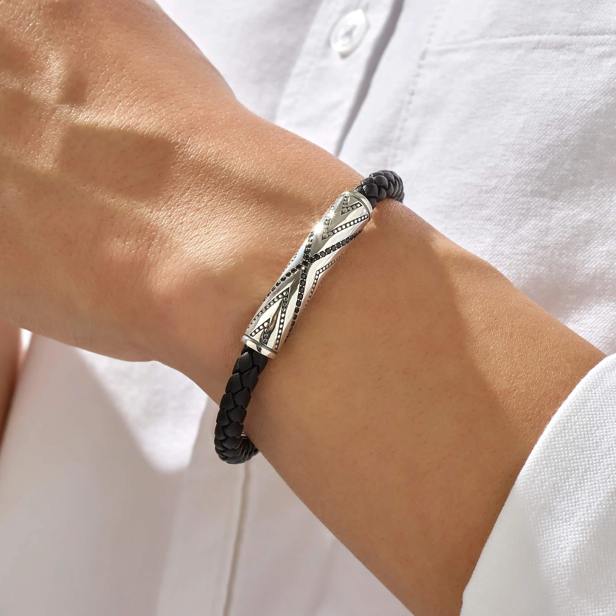 Pave Braided Leather Bracelet