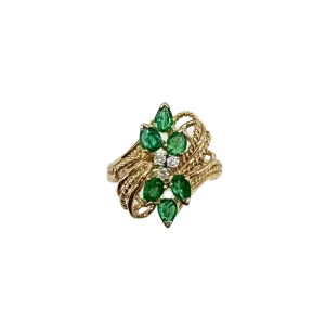 Pear-Shaped Emerald and Diamond Bypass Ring