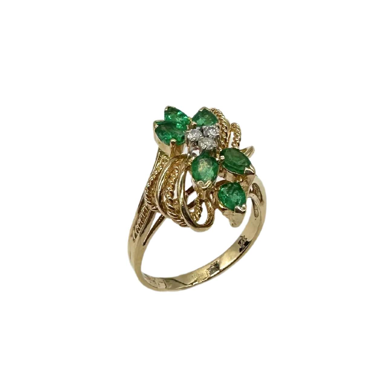 Pear-Shaped Emerald and Diamond Bypass Ring