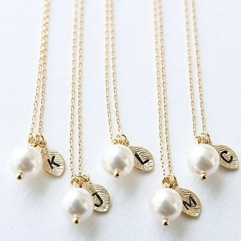 Pearl & Initial Gold Leaf Necklace