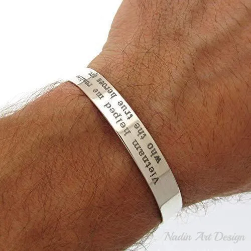 Custom Sterling Silver U.S. Navy Deployment Cuff Bracelet - Military Memorial Bangle