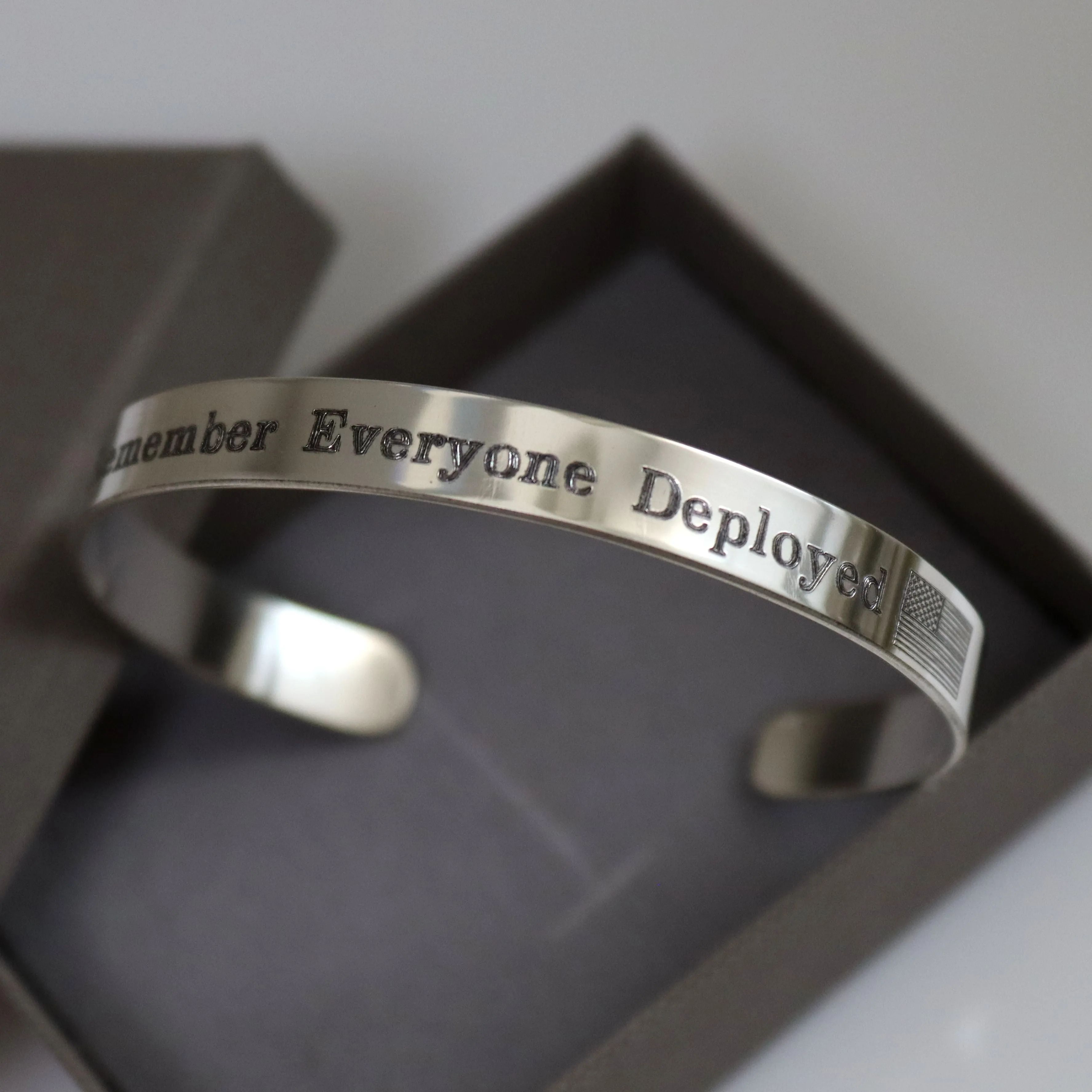 Custom Sterling Silver U.S. Navy Deployment Cuff Bracelet - Military Memorial Bangle