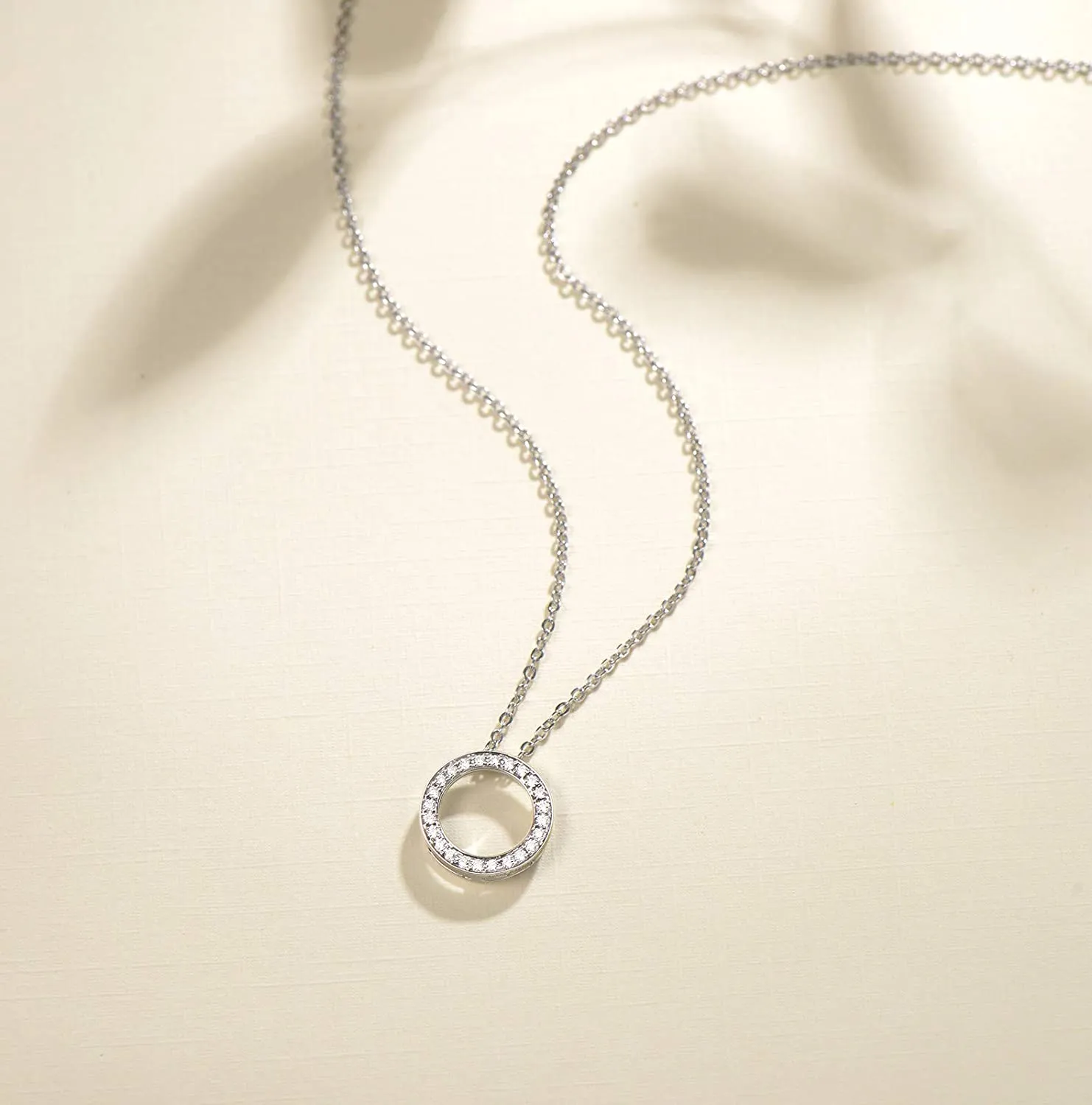 "Eternity Circle" Halo Open 14K White Gold Necklace