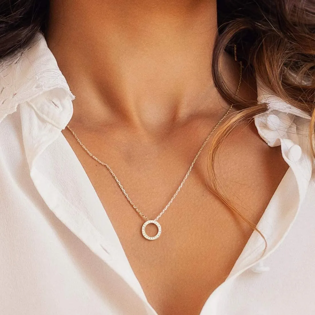 "Eternity Circle" Halo Open 14K White Gold Necklace