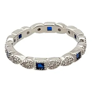 R396 Small Blue CZ Pave Ring