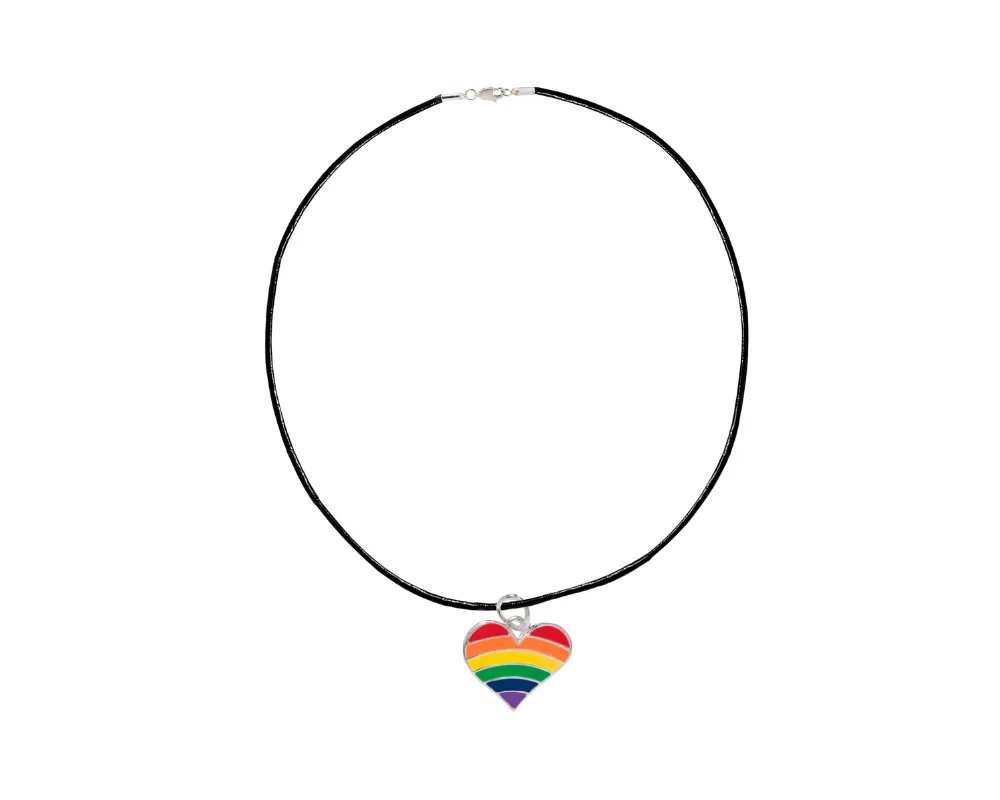 Rainbow Flag Heart Black Cord Necklaces