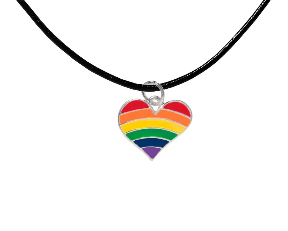 Rainbow Flag Heart Black Cord Necklaces