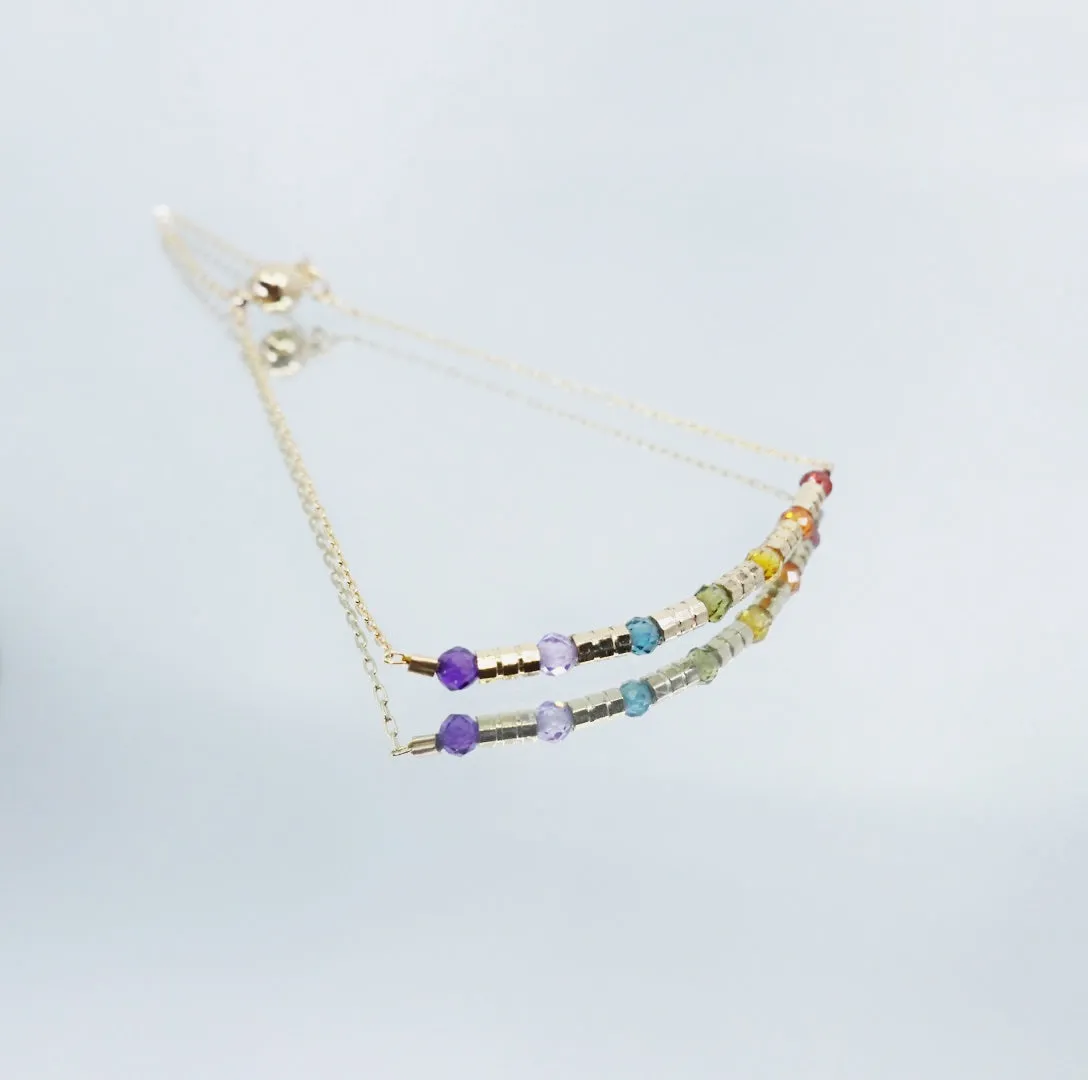 Rainbow Zirconia Chain Bracelet Gold