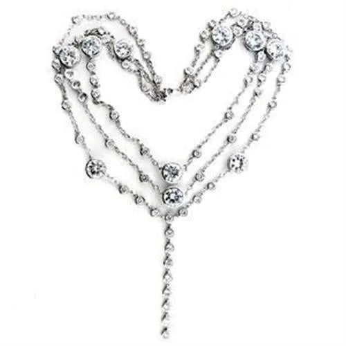 Rhodium 925 Sterling Silver Necklace with AAA Grade CZ in Clear for Women Style LOA554