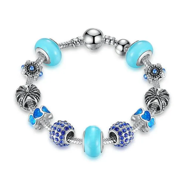 Royal Crown & Crystal Ball Silver Charm Bracelet