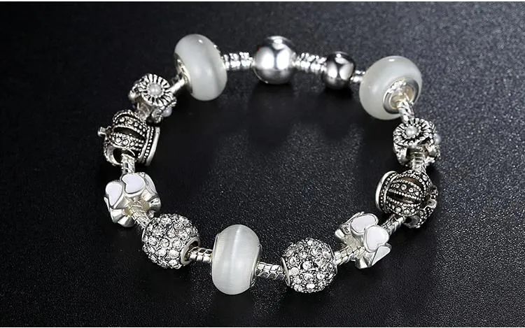 Royal Crown & Crystal Ball Silver Charm Bracelet