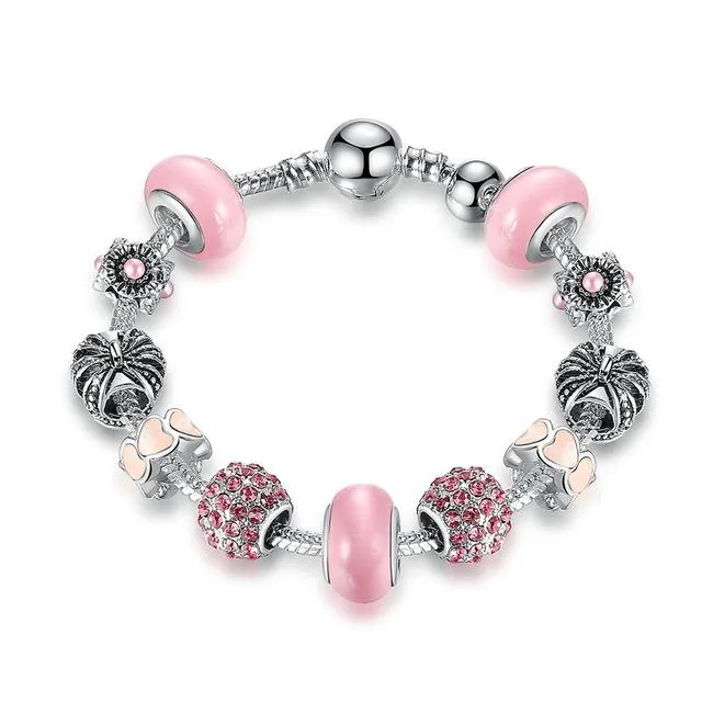 Royal Crown & Crystal Ball Silver Charm Bracelet