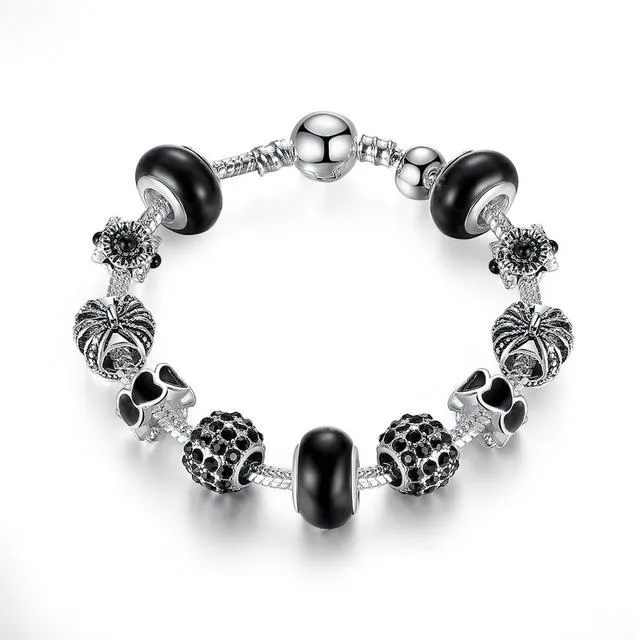 Royal Crown & Crystal Ball Silver Charm Bracelet