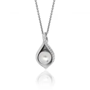 Silver & Co Shell Design Pearl Cubic Zirconia Chain Pendant SPG0051CZ