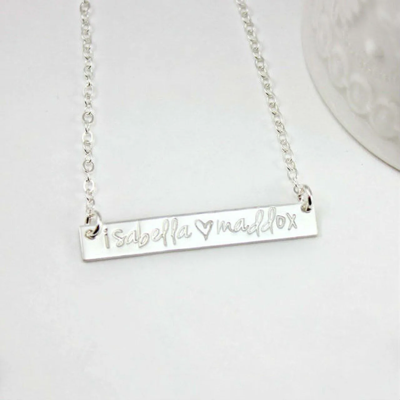 Silver Bar Necklace in Cursive