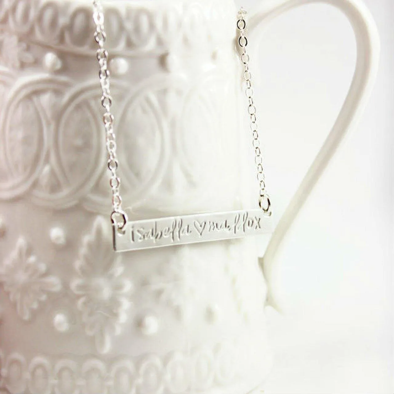 Silver Bar Necklace in Cursive