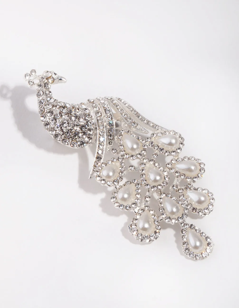 Silver Diamante Peacock Broach