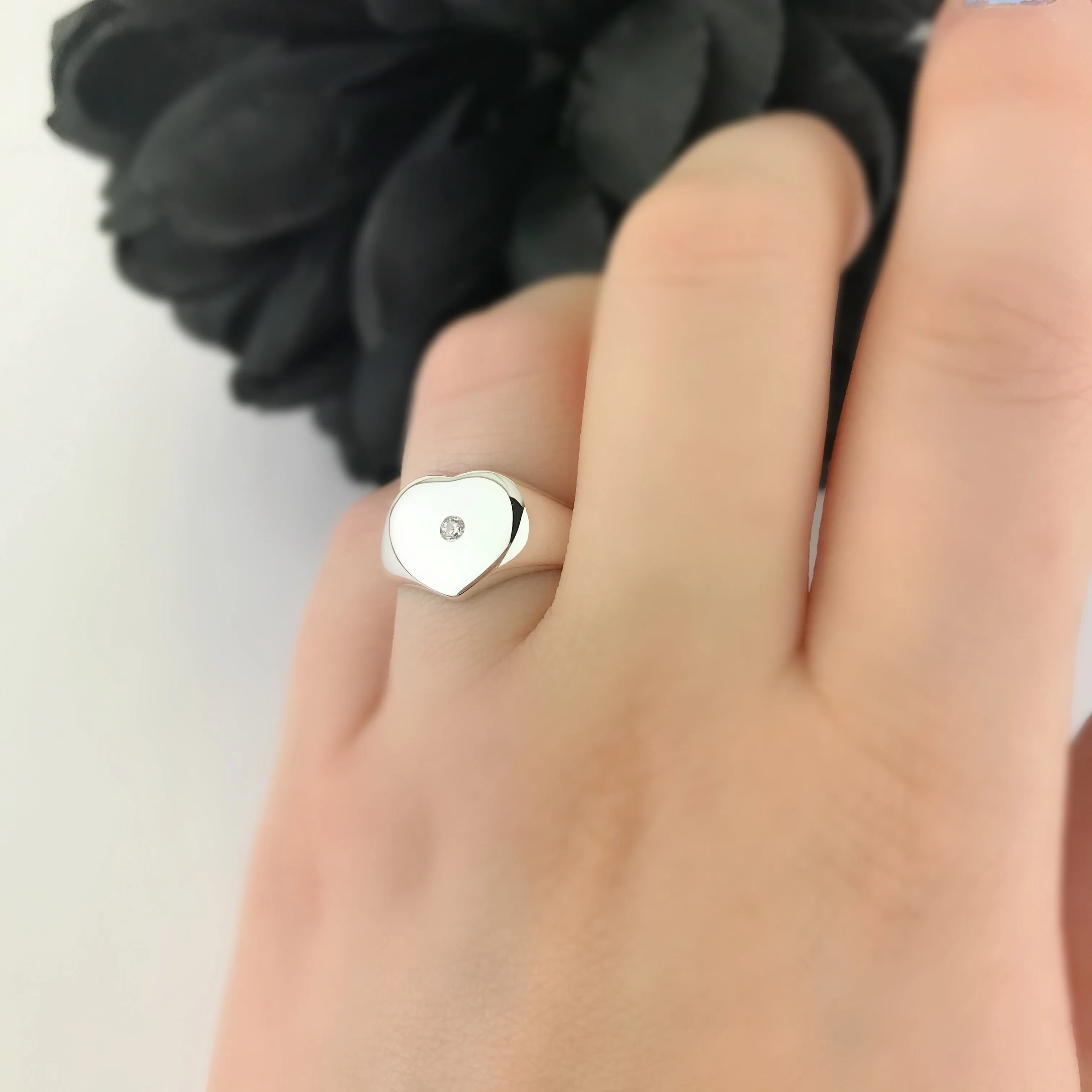 Silver Heart Signet Ring - SR2078