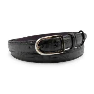 Skinny Black Lizard Effect Belt