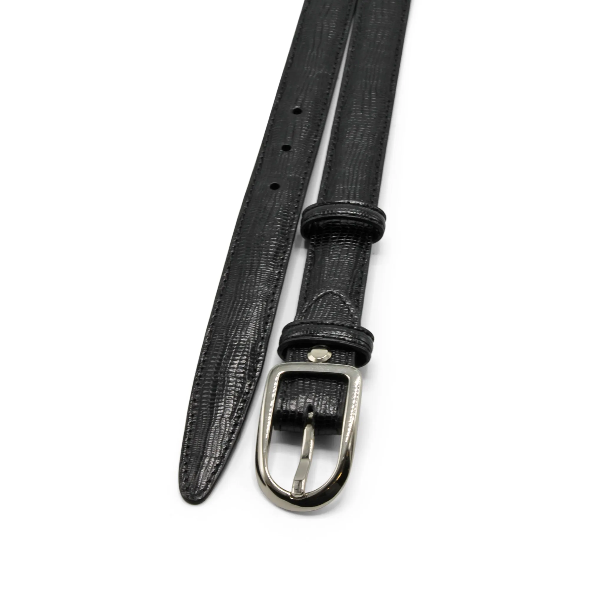 Skinny Black Lizard Effect Belt