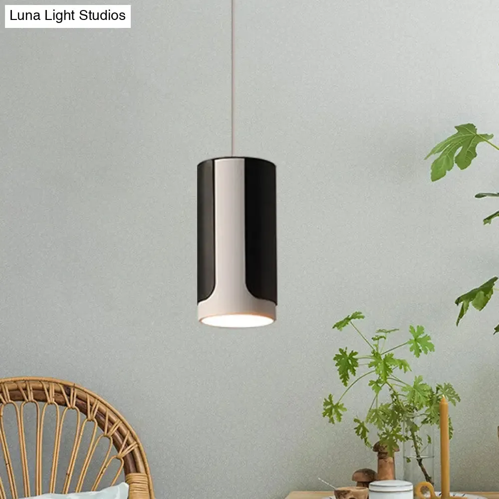 Sleek Black and White Cylinder Pendant Lamp Kit for 1-Head Dining Table