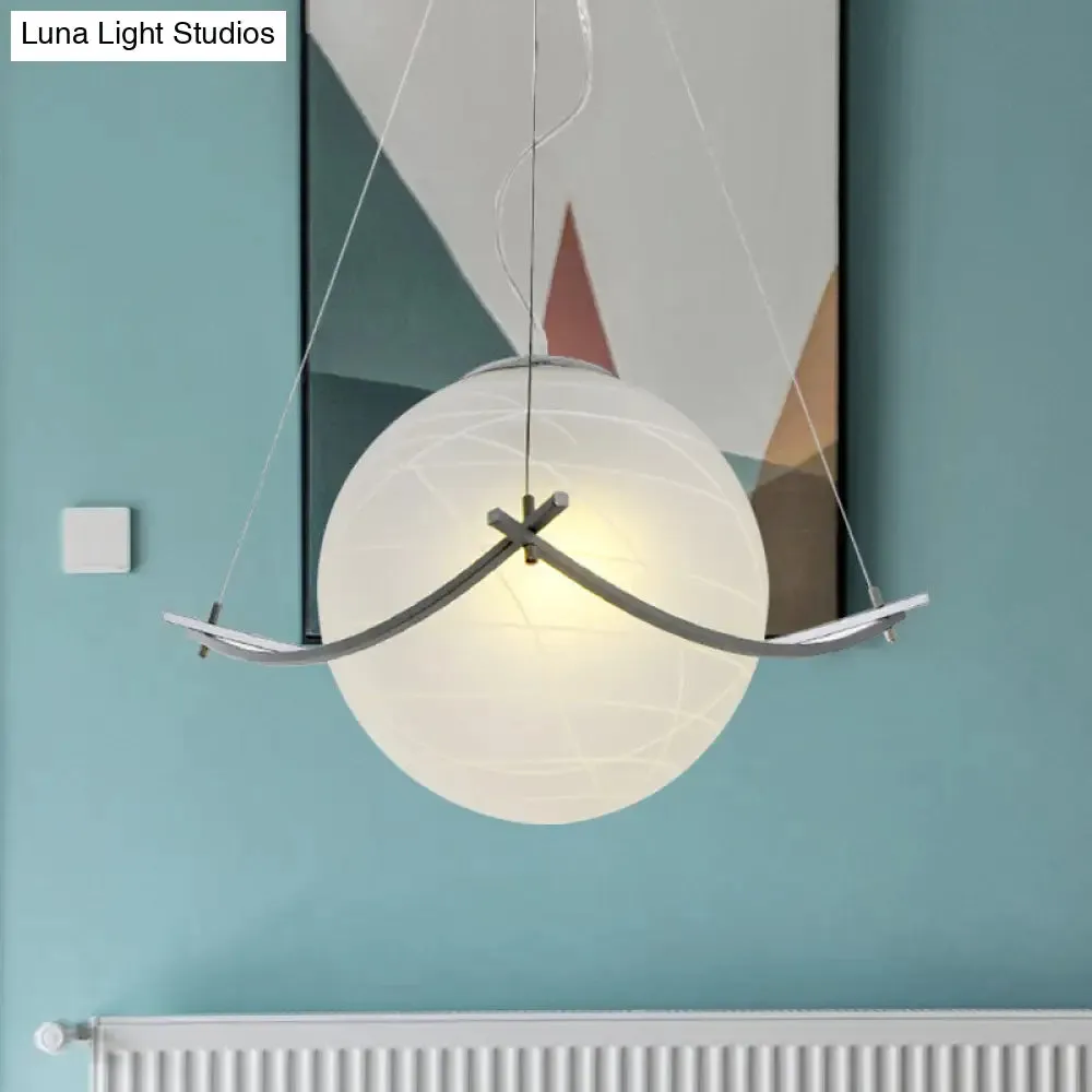 Sleek Chrome Pendant Lamp with Crackle Glass, Simplicity Design - 1 Bulb Ceiling Light