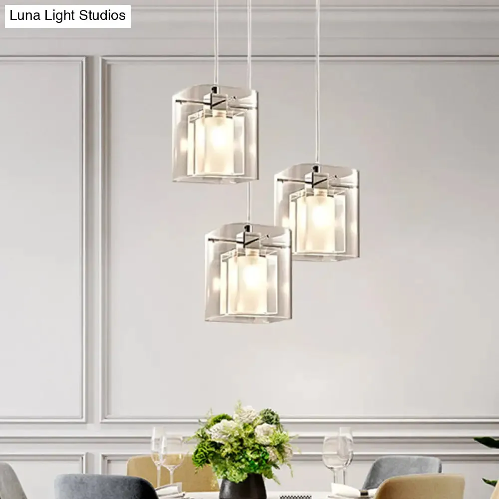 Sleek Crystal Pendant Ceiling Light with 3 Bulbs - Chrome and Multi-Light Design for Dining Hall