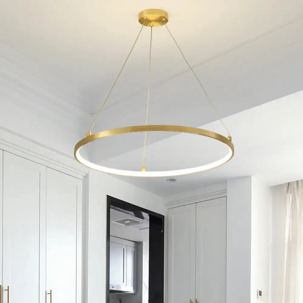 Sleek Gold Hoop LED Chandelier Pendant for Dining Room